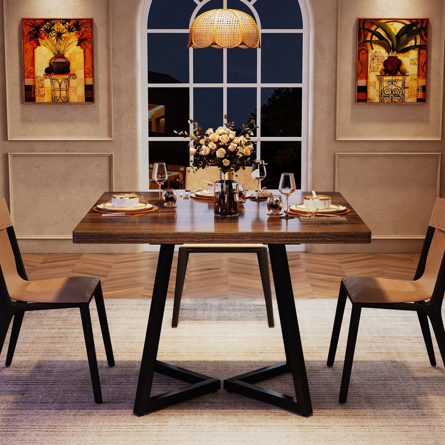 Tribesigns Industrial Wood Dining Table With Metal Base For Kitchen