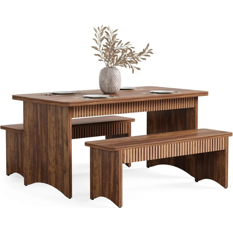 Farmhouse Dining Table Set With Benches For Family Rooms