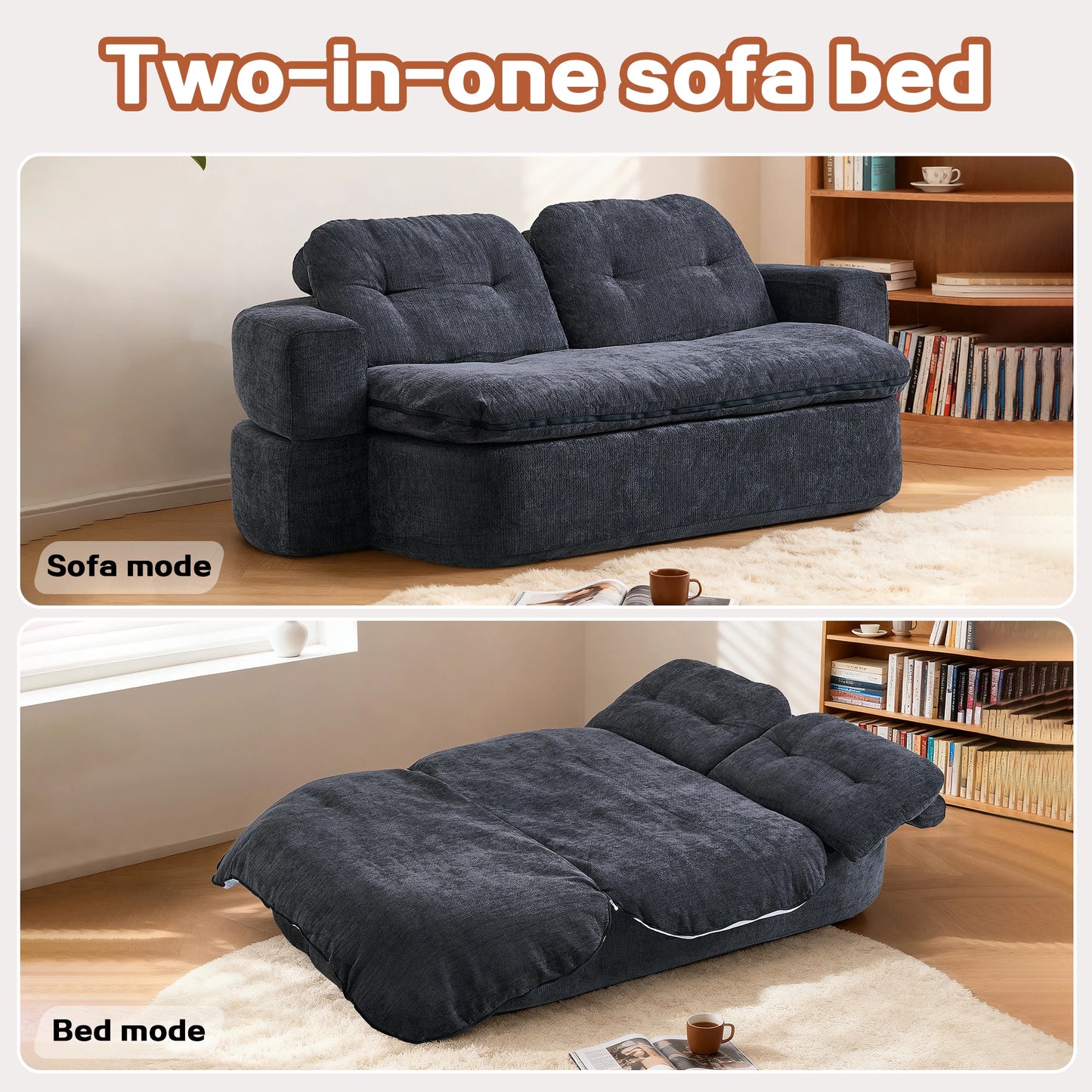 Convertible Sleeper Couch Bed 2-In-1 Folding Sofa Living Room