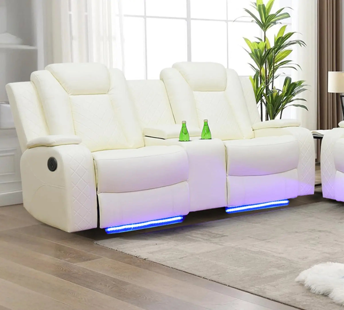 Power Reclining Loveseat With Led Lights And Storage Console