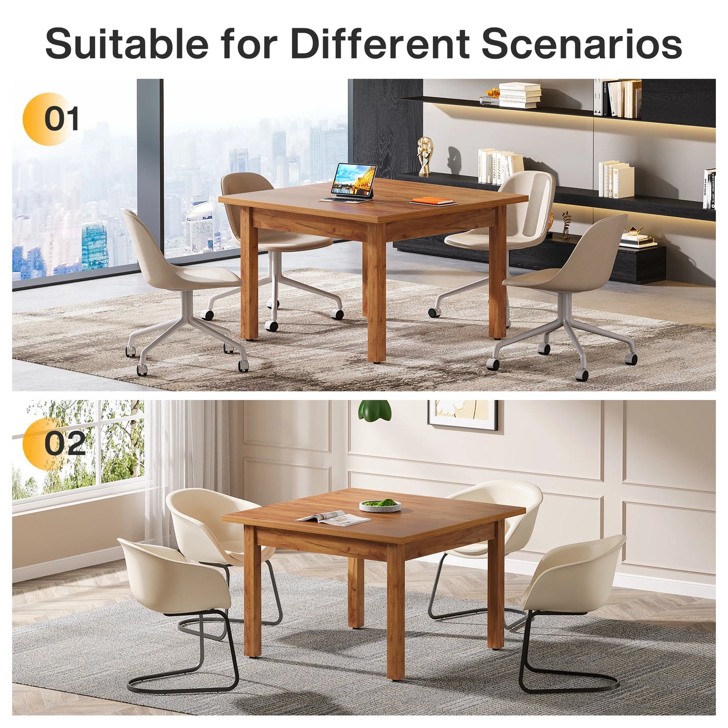 Tribesigns Wood Dining Table Farmhouse Kitchen Table For Four