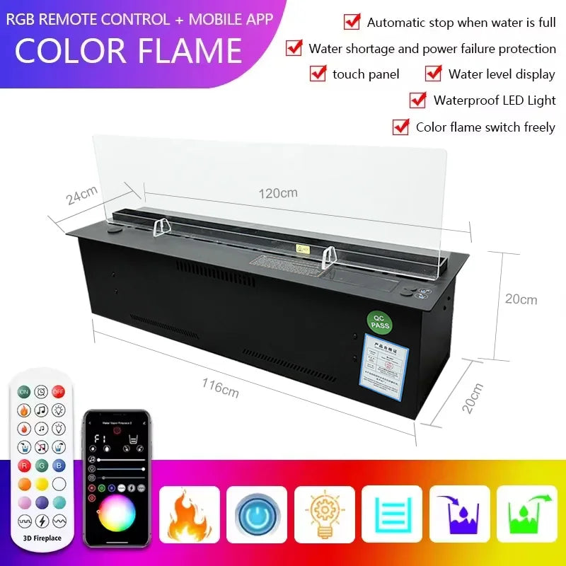 AFLYEVER 3D Flame Projection Fireplace With Fog And RGB Lighting