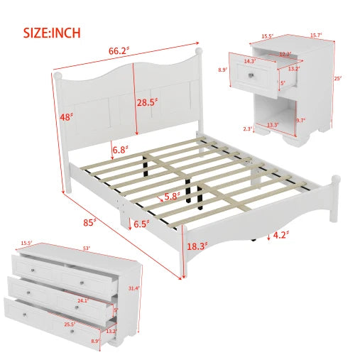 Retro Style 4-Piece Queen Bedroom Set With Storage Nightstand Dresser