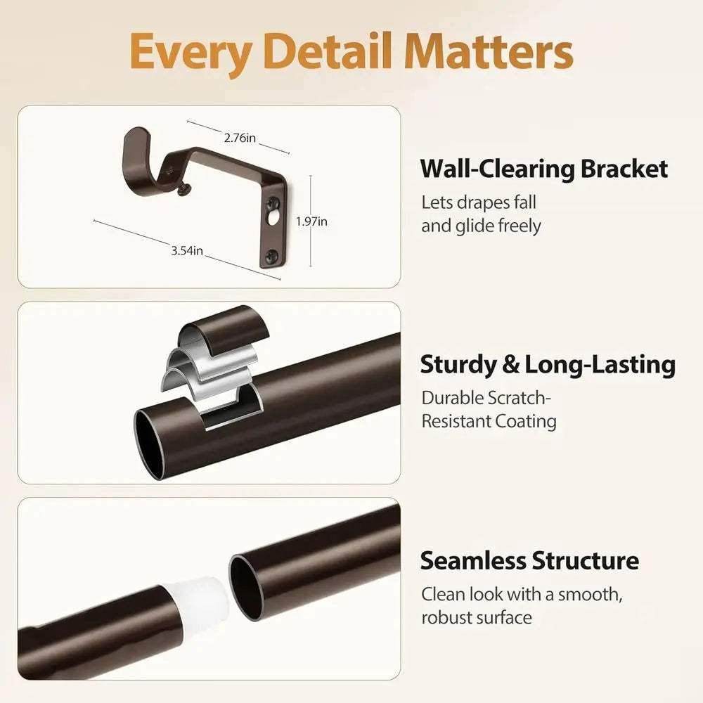 Adjustable Window Curtain Rod Decorative Wall Mounted Drapery Hardware
