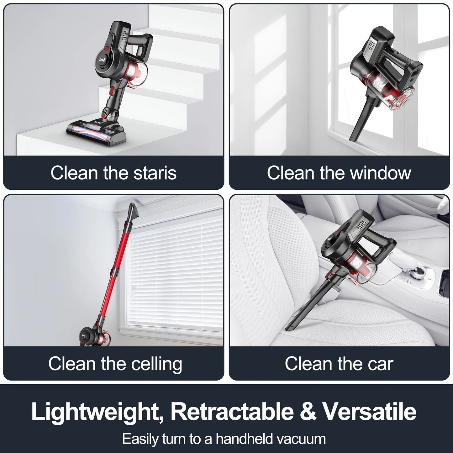 INSE N650 Cordless Vacuum Cleaner 4 in 1 Powered Suction