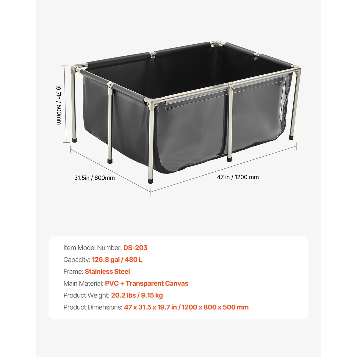 SucceBuy PVC Koi Pond Tank With Clear Viewing Panel