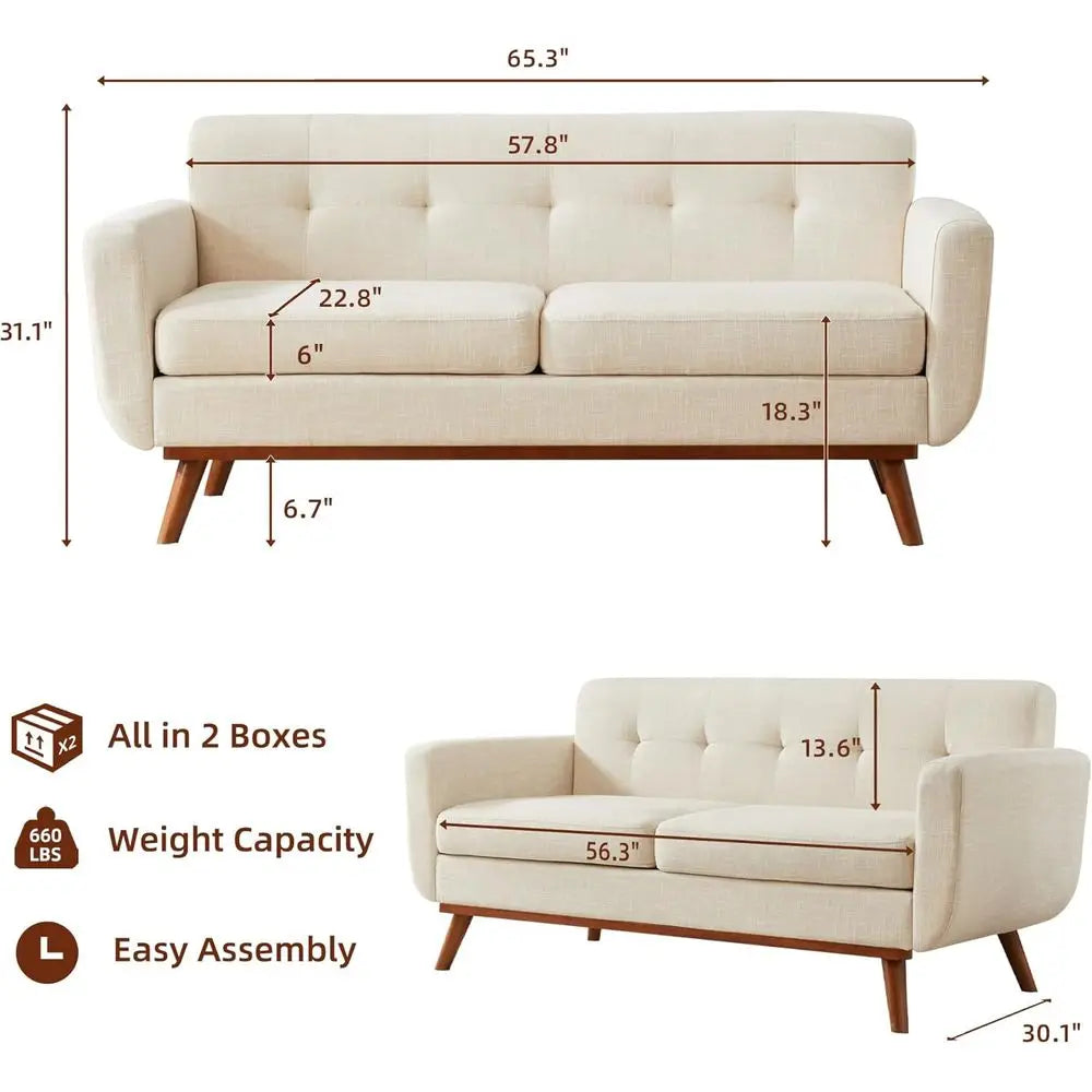 Boucle Upholstered Loveseat Sofa, Button Tufted Living Room Couch