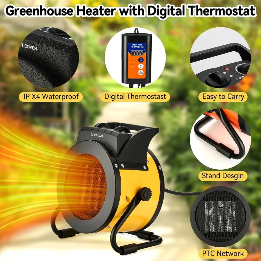 Greenhouse Heater With Thermostat PTC Ceramic Heating And Overheat Protection