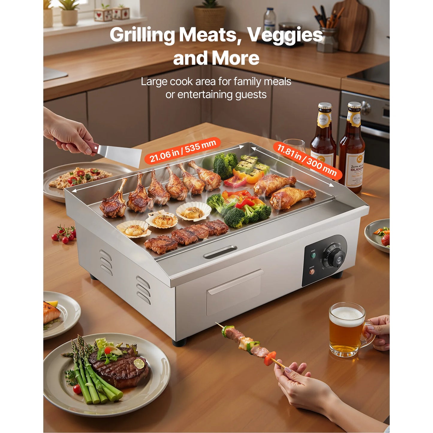VEVOR Commercial Electric Griddle 122-570 F Adjustable Temperature Control