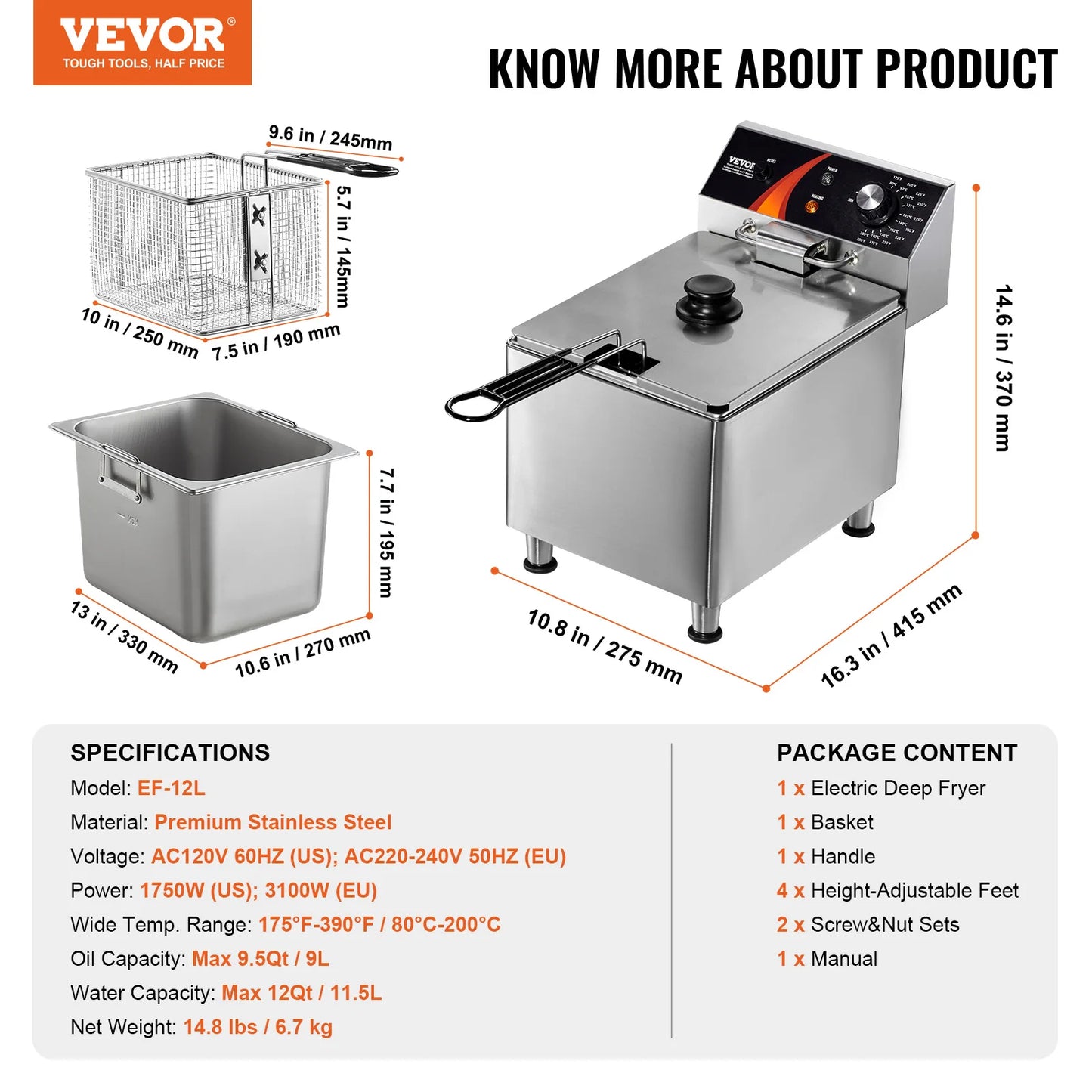SucceBuy Commercial Electric Countertop Deep Fryer With Time Temp Control