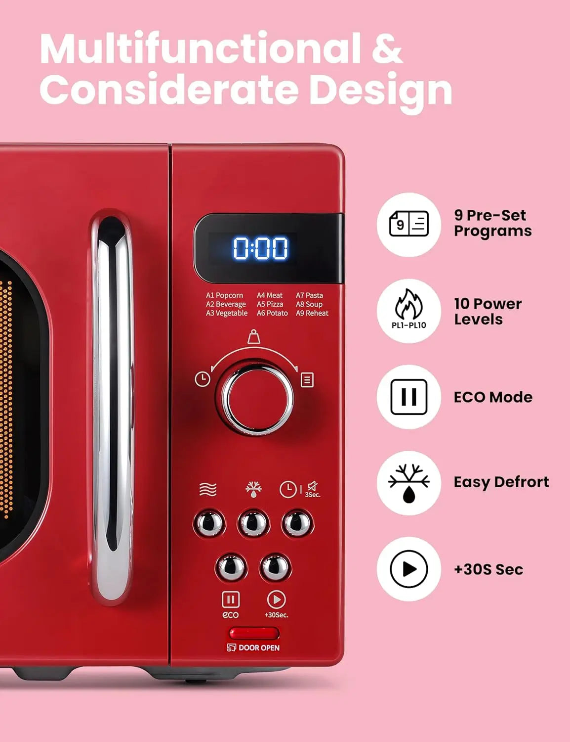 XMSJ Retro Small Microwave Oven With 9 Preset Menus