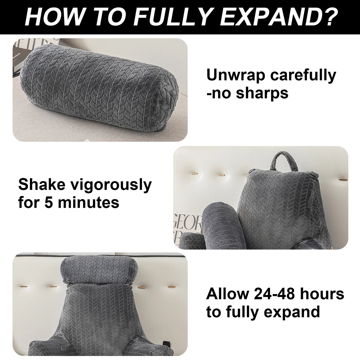 Bed Rest Reading Pillow With Arms For Backrest Support And Neck Roll