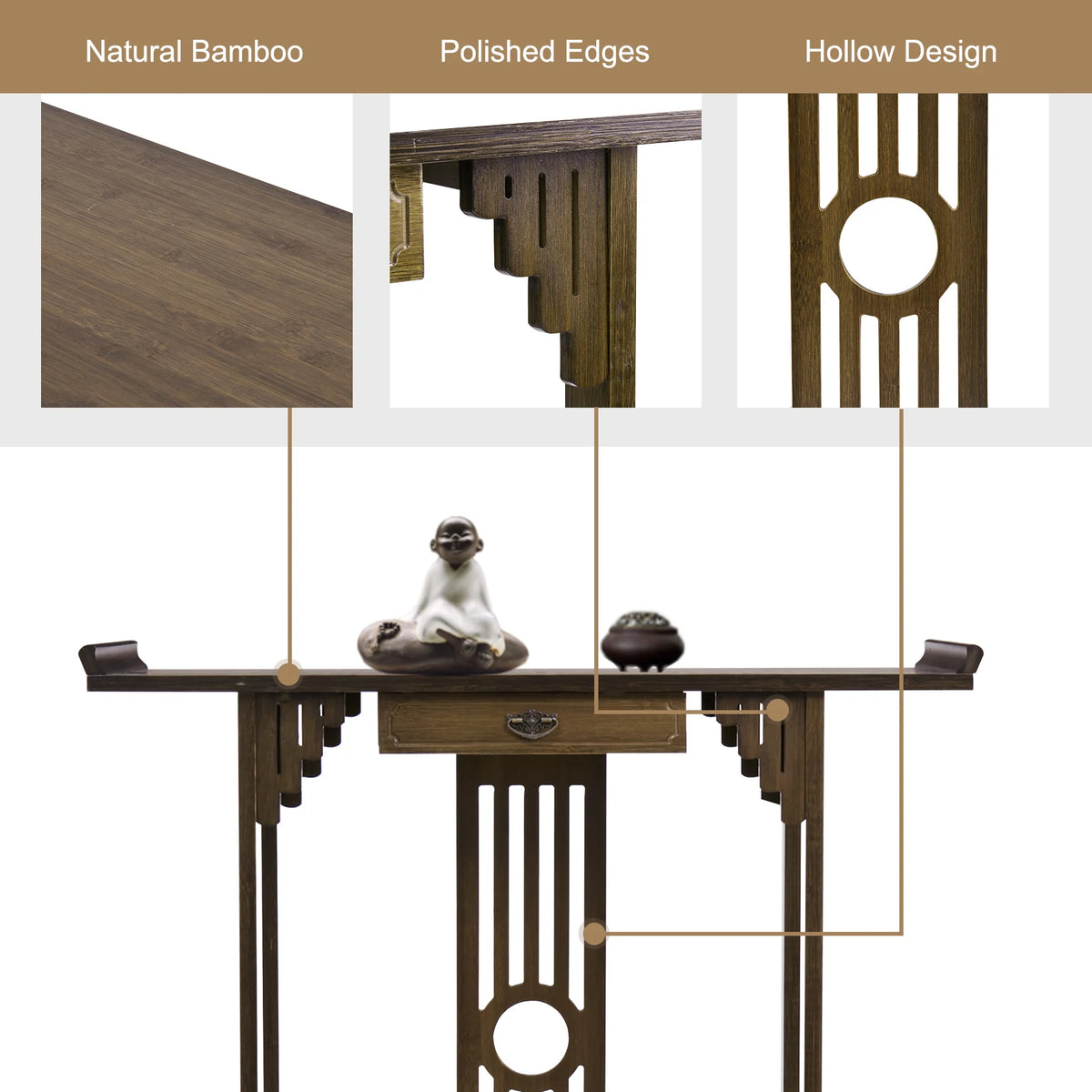 Bamboo Hall Console Table With Drawer And Storage Shelf