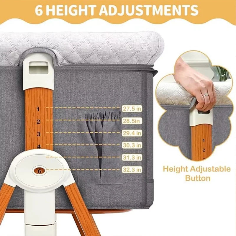 3 In 1 Baby Bassinet Crib With 6 Adjustable Heights Bedside Portable Rocking