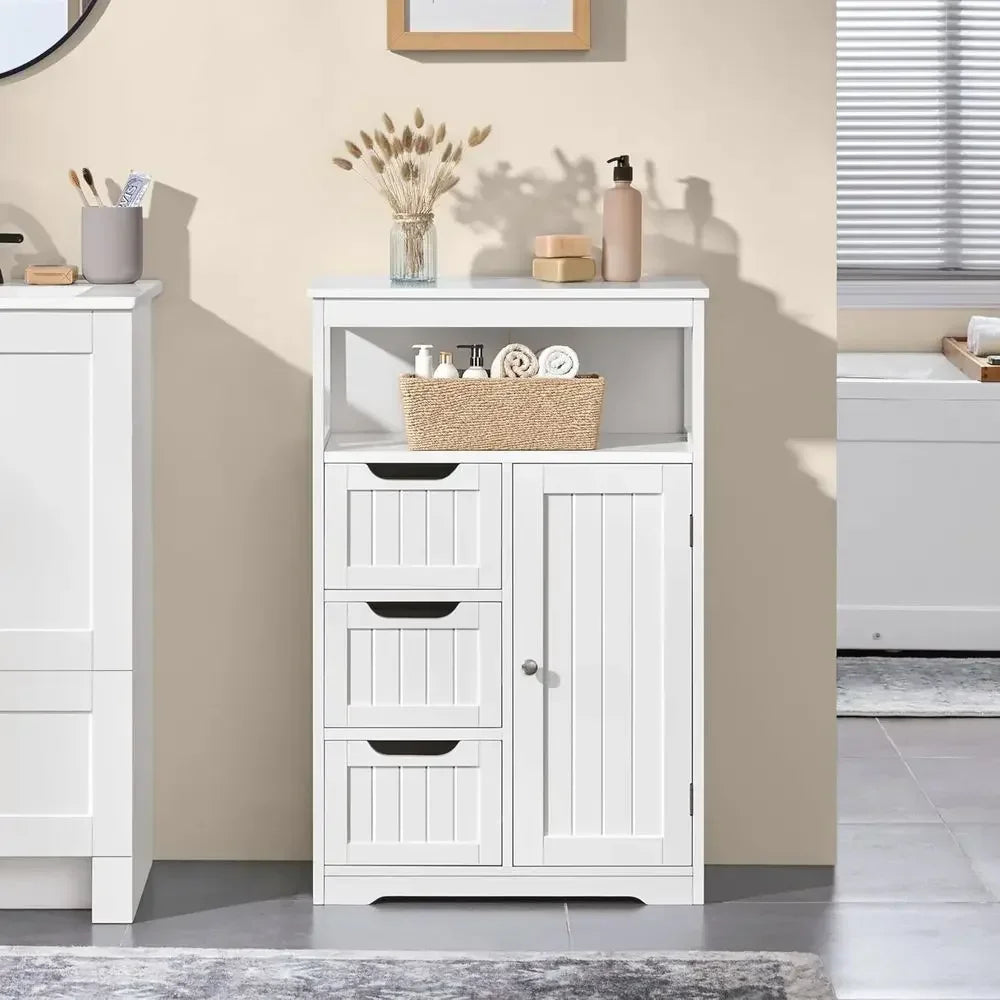 Bathroom Floor Cabinet Wooden Storage Organizer With One Door Shelves