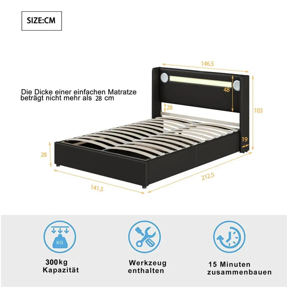 Bunk Bed With Mattress LED Light Strip Bluetooth USB Charging