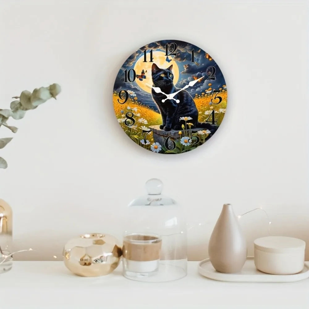 XMSJ Moon And Kitten Scene Silent Wall Clock Home Decor