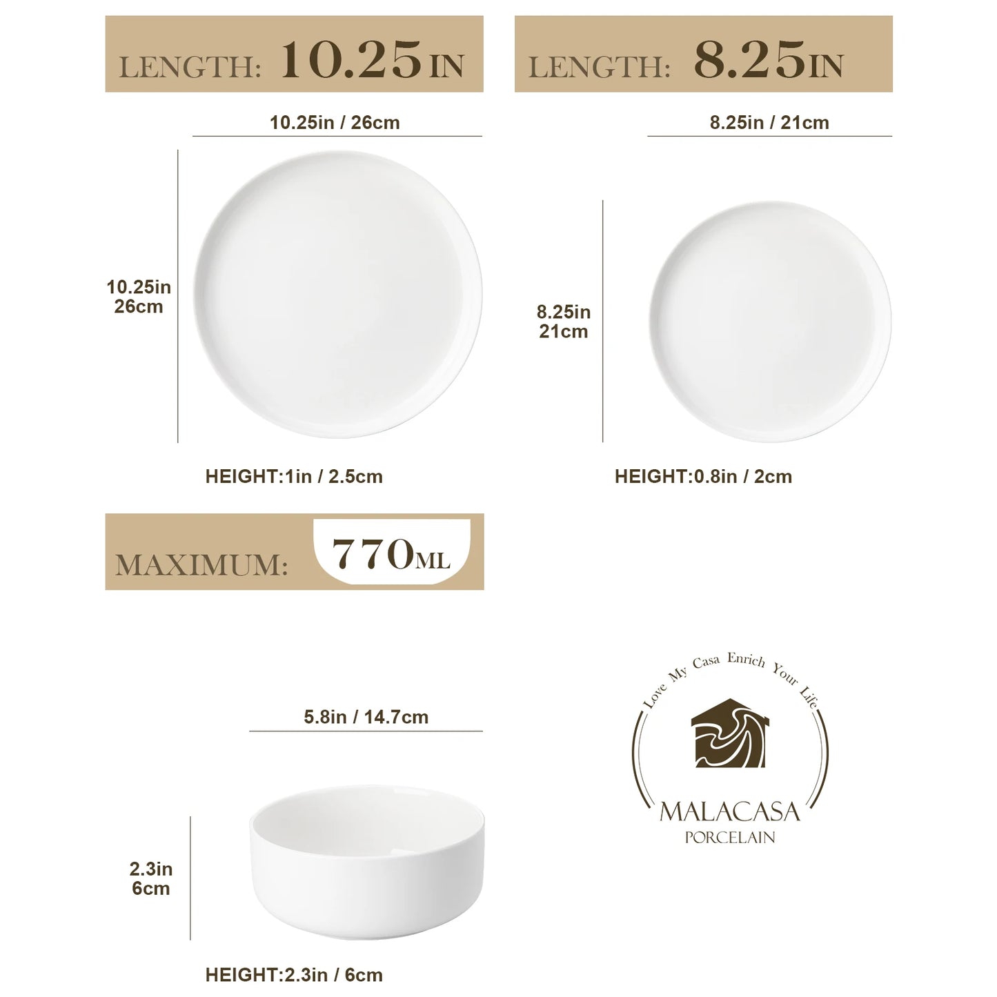 Malacasa Ceramic Dinnerware Set Round Porcelain Plates And Bowls