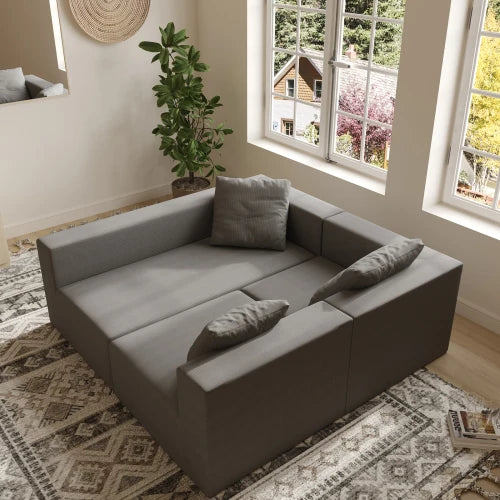 L-Shaped Modular Sofa with Movable Ottoman for Living Room