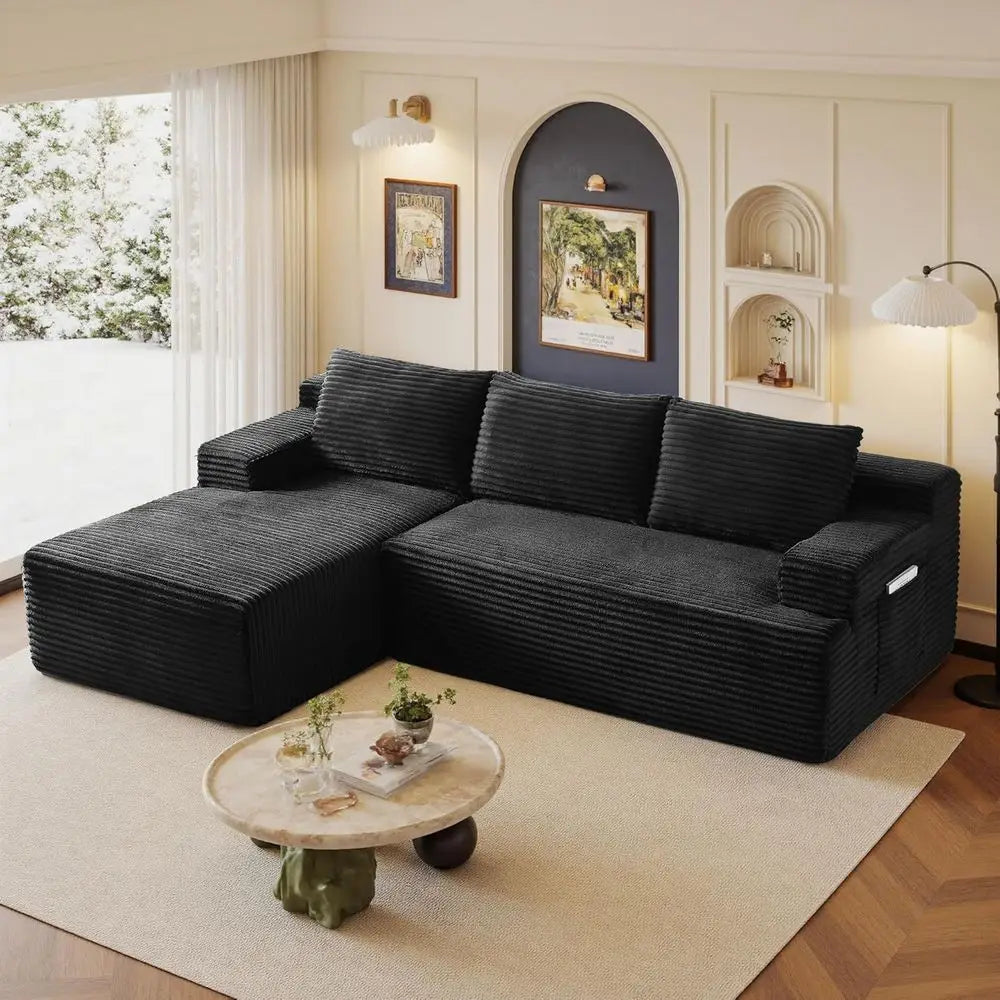 Modern Upholstered Cloud Sectional Sofa With L Shaped Chaise