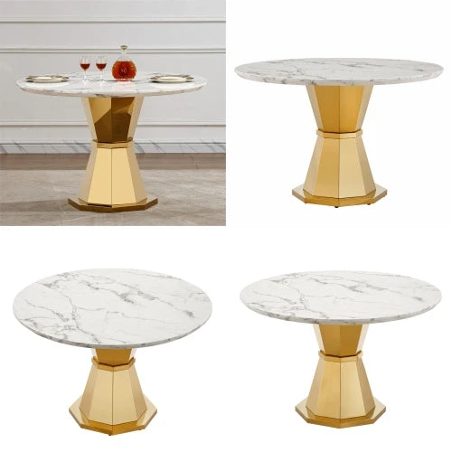 Round Marble Dining Table With High Gloss Stainless Steel Base