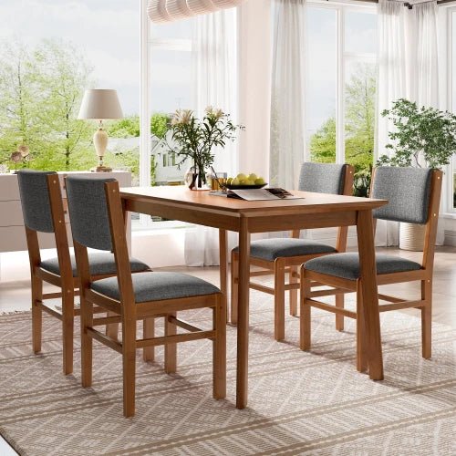 Rectangular Wooden Dining Table Set with 4 Upholstered Chairs