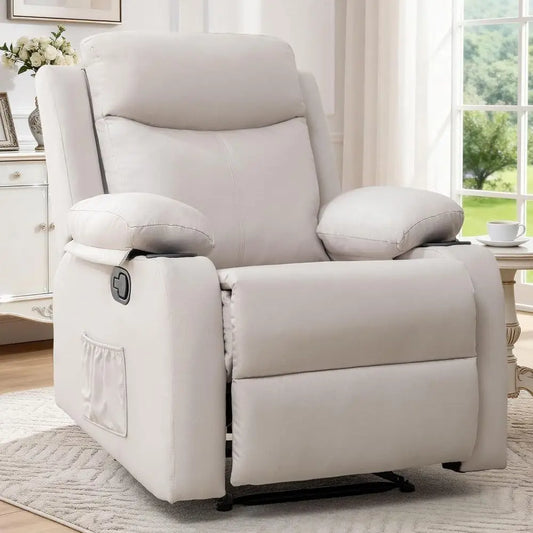 Manual Recliner Chair With Adjustable Backrest And Cup Holders