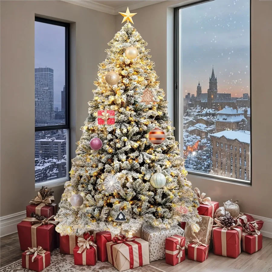 Uforic Pre-Lit Snow Flocked Artificial Christmas Tree With Remote Control