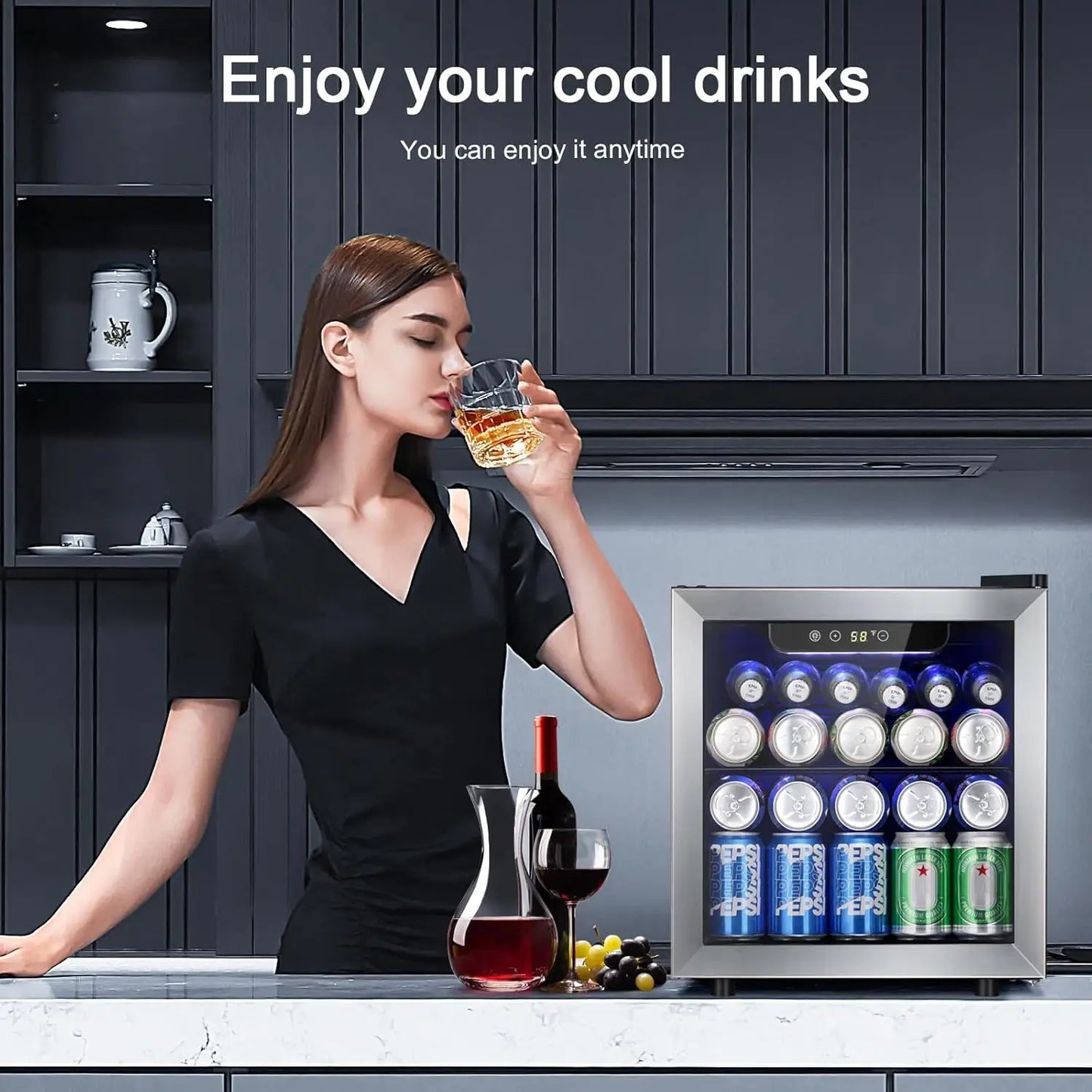 XMSJ 48 Can Beverage Refrigerator 12 Bottle Wine Cooler