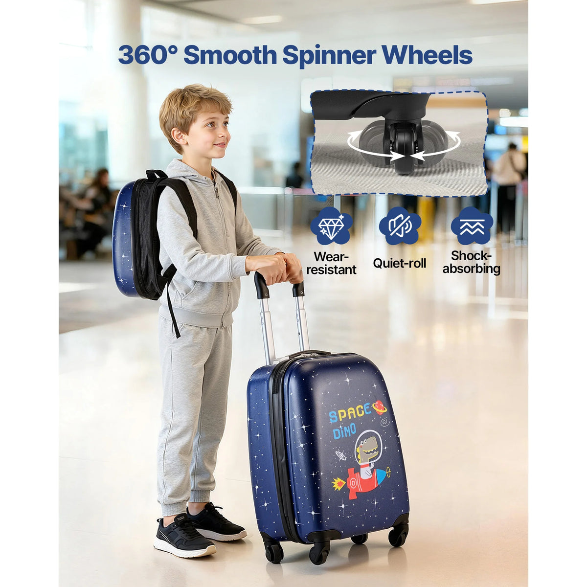 SucceBuy Kids Dinosaur Hard Shell Luggage Set With Backpack