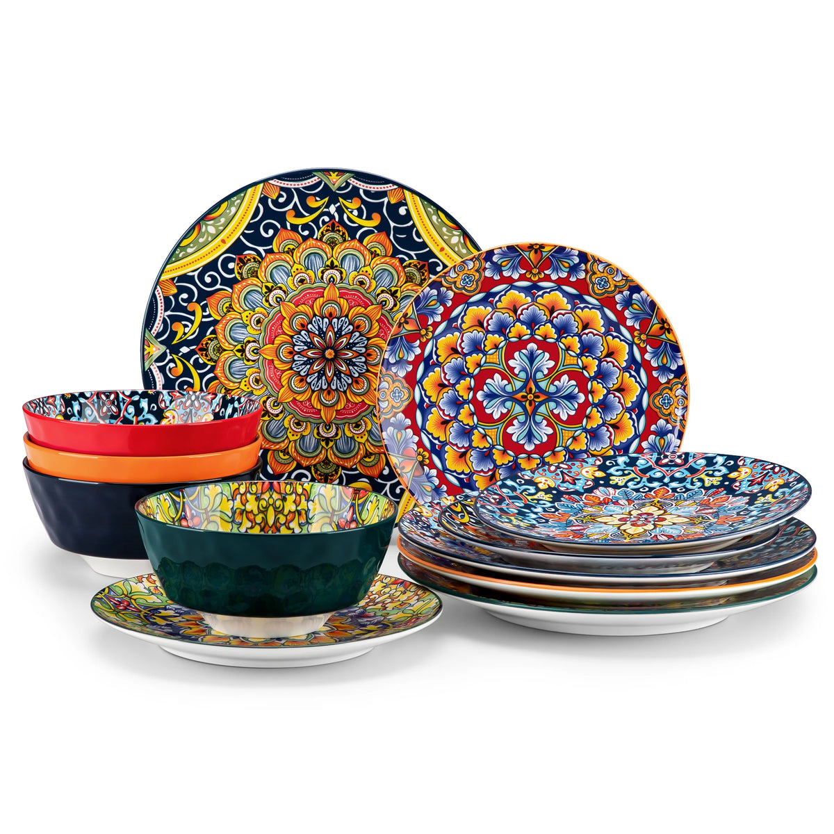 Malacasa Bohemian Ceramic Dinnerware Set With Floral Porcelain Plates