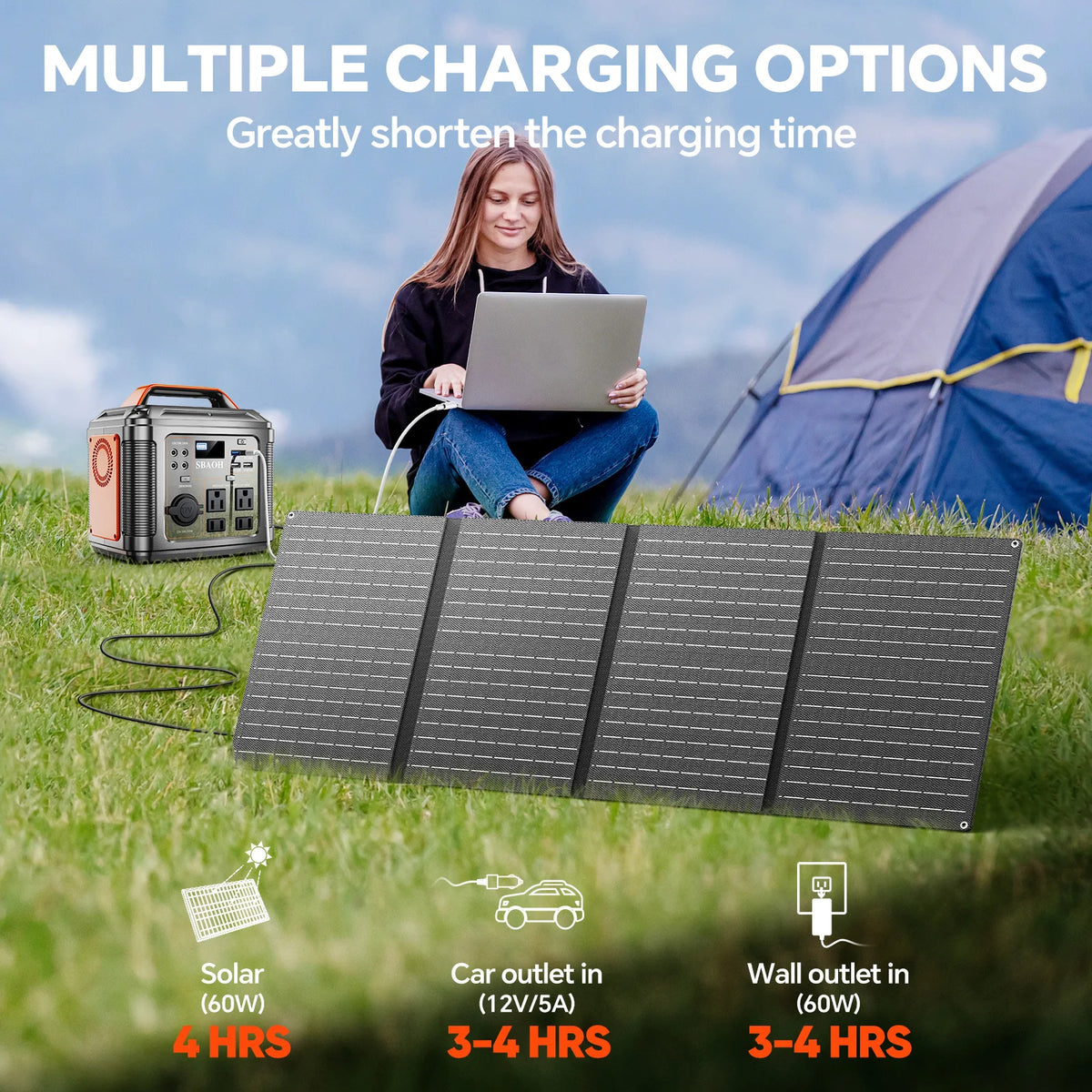 SBAOH 300W Portable Power Station With Solar Panel