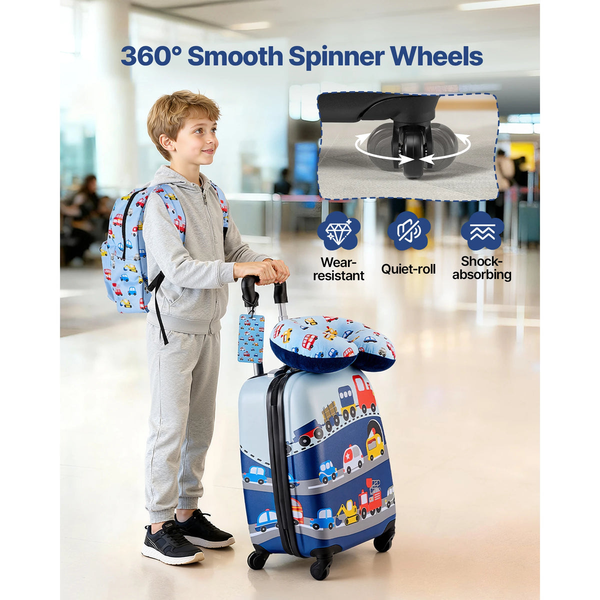SucceBuy Kids Luggage Set With Backpack And U-Shaped Pillow