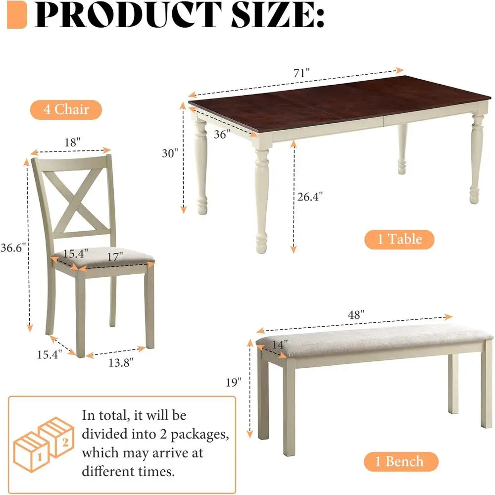 Ticify 6-Piece Armhouse Dining Table Set With Solid Rubberwood Legs