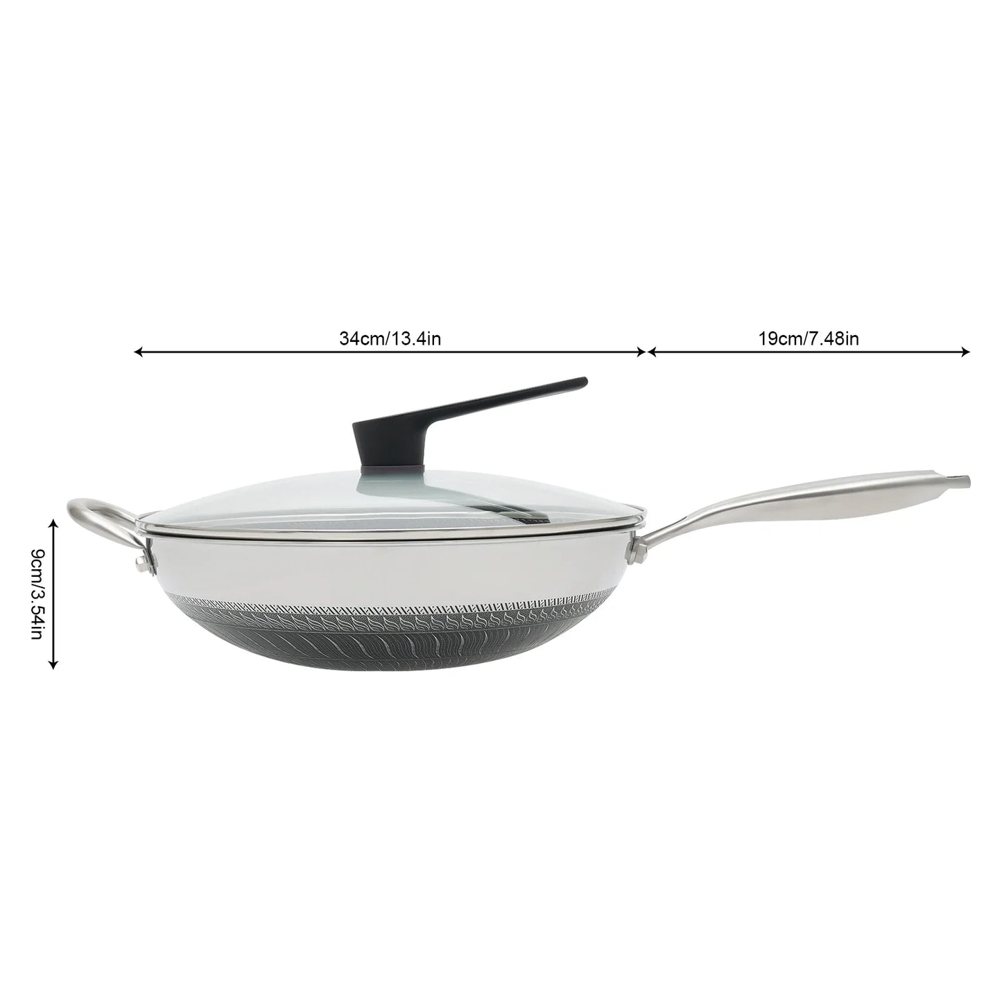 Stainless Steel Wok Pan With Lid And Handle Nonstick Double Sided Honeycomb