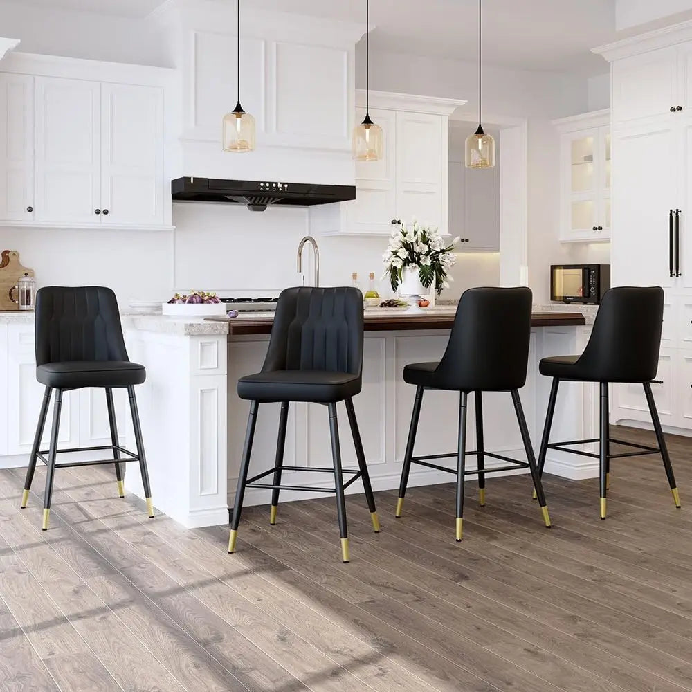 Modern Faux Leather Bar Stools With Back And Metal Frame