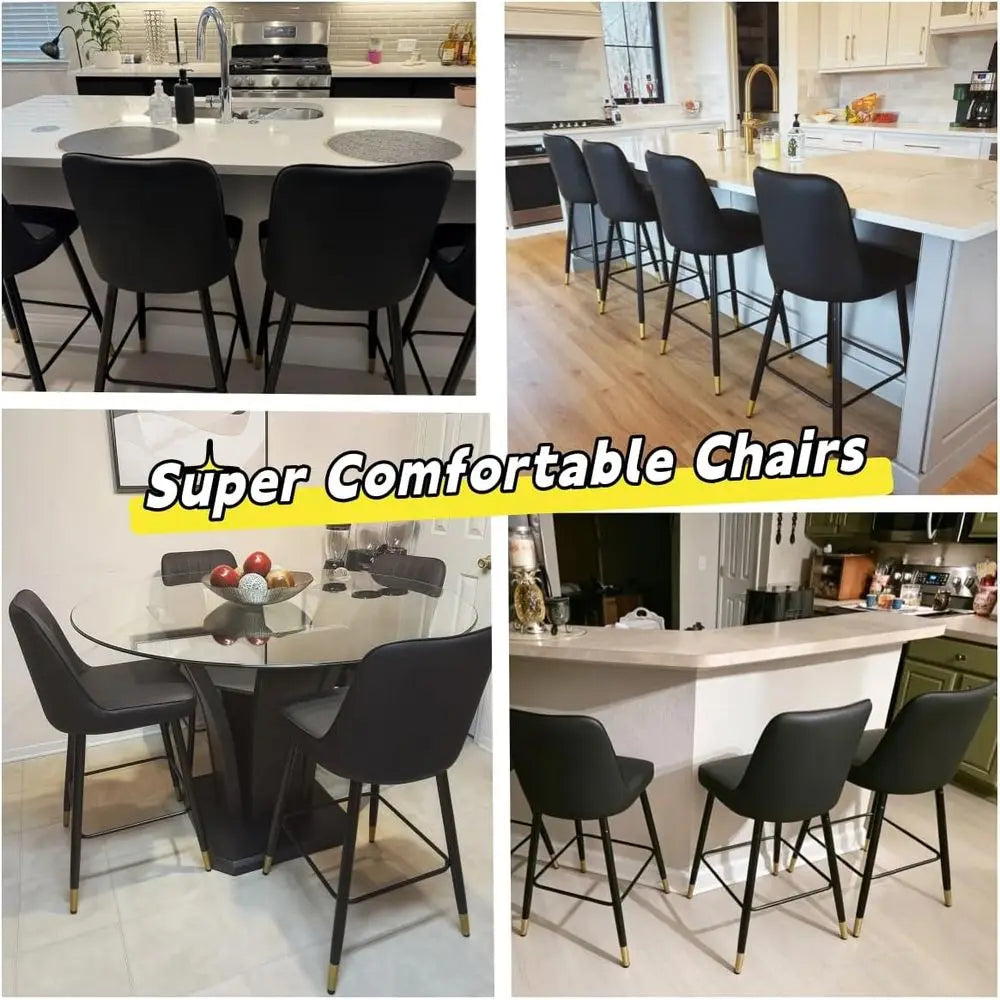 Modern Faux Leather Bar Stools With Back And Metal Frame