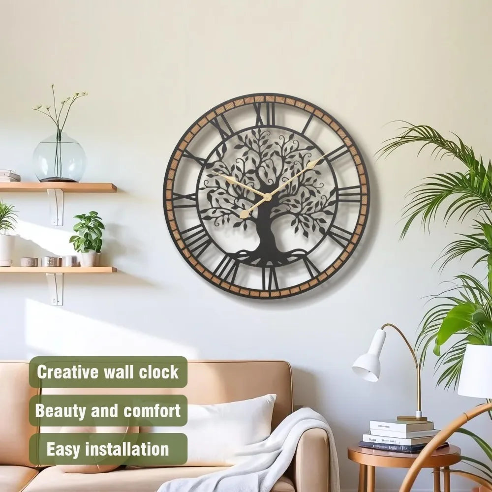 Farmhouse Tree Of Life Rustic Wall Clock With Wood Frame Battery Included