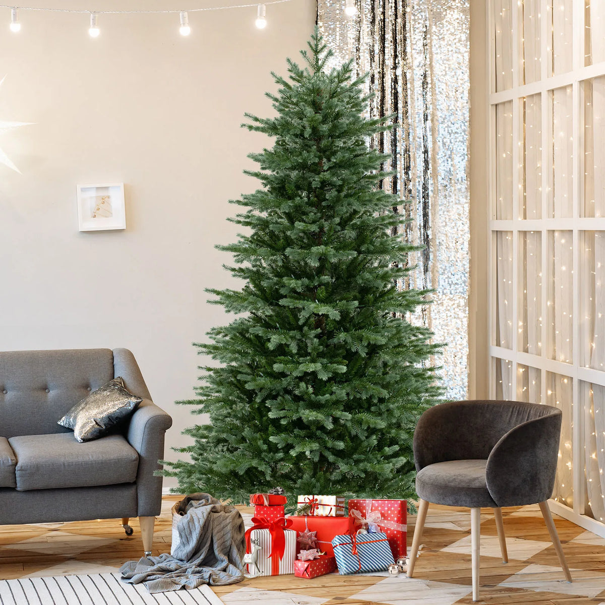 LIFEZEAL Pre Lit Artificial Christmas Tree With Hinged Spruce Branches