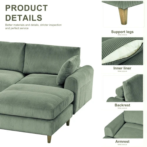 Modular Corduroy Sectional Sofa Set U Shaped Convertible With Pillow Footstool