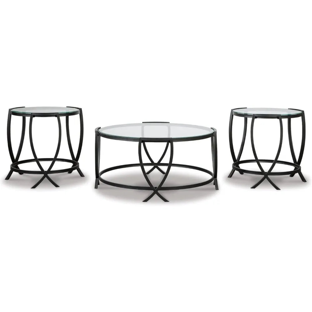 Contemporary Round Glass Top Coffee And End Table Set