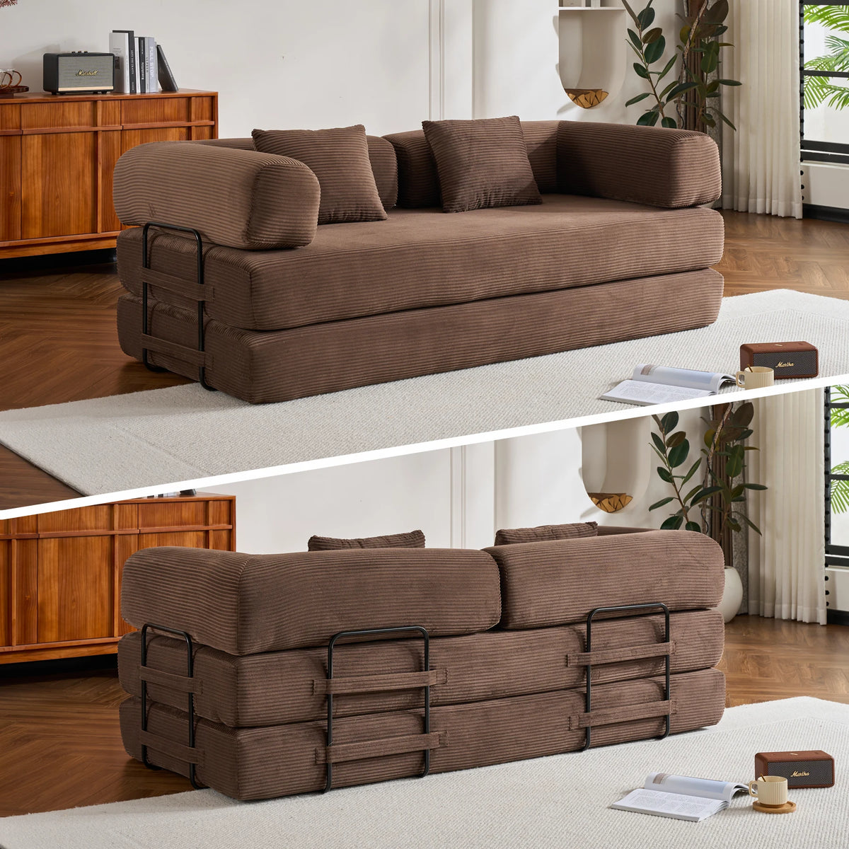 THOLASIS Convertible Folding Sofa Bed Corduroy Futon Couch Loveseat
