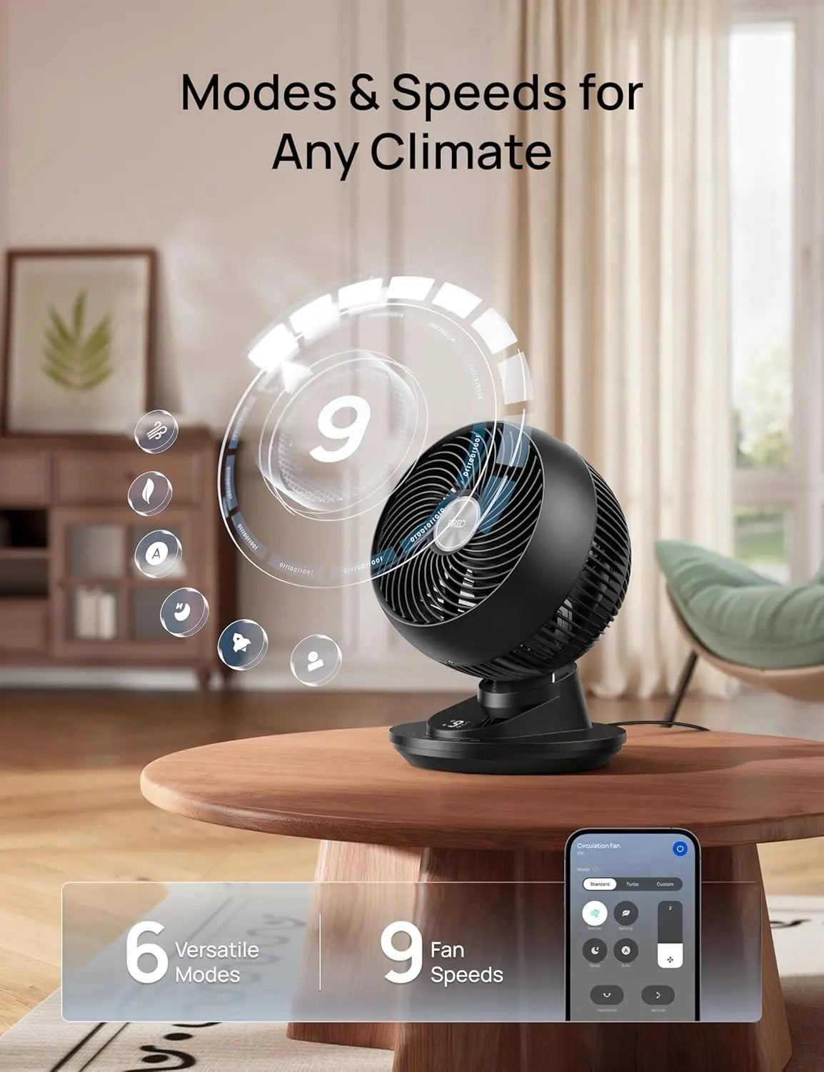 XMSJ Smart Desk Fan For Bedroom Quiet Operation 20dB Remote