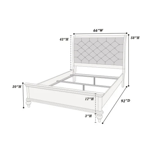 Glamorous 3Pc Bedroom Set Tufted Headboard With Nightstands