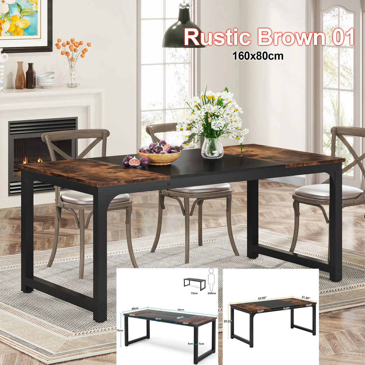 Tribesigns Industrial Rectangular Wood Dining Table For Kitchen