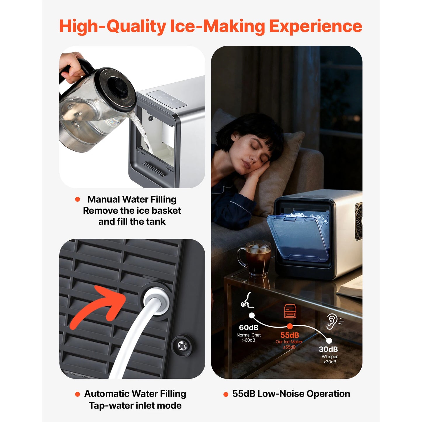 SucceBuy Countertop Ice Maker Nugget Ice 33 44 Lbs Per Day Self Cleaning