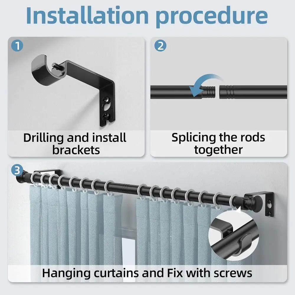 Decorative Stainless Steel Curtain Rod Set With Wall Brackets