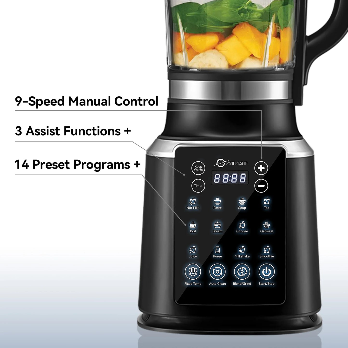 Astralship 1500W Glass Countertop Blender With 14 Presets Auto Clean