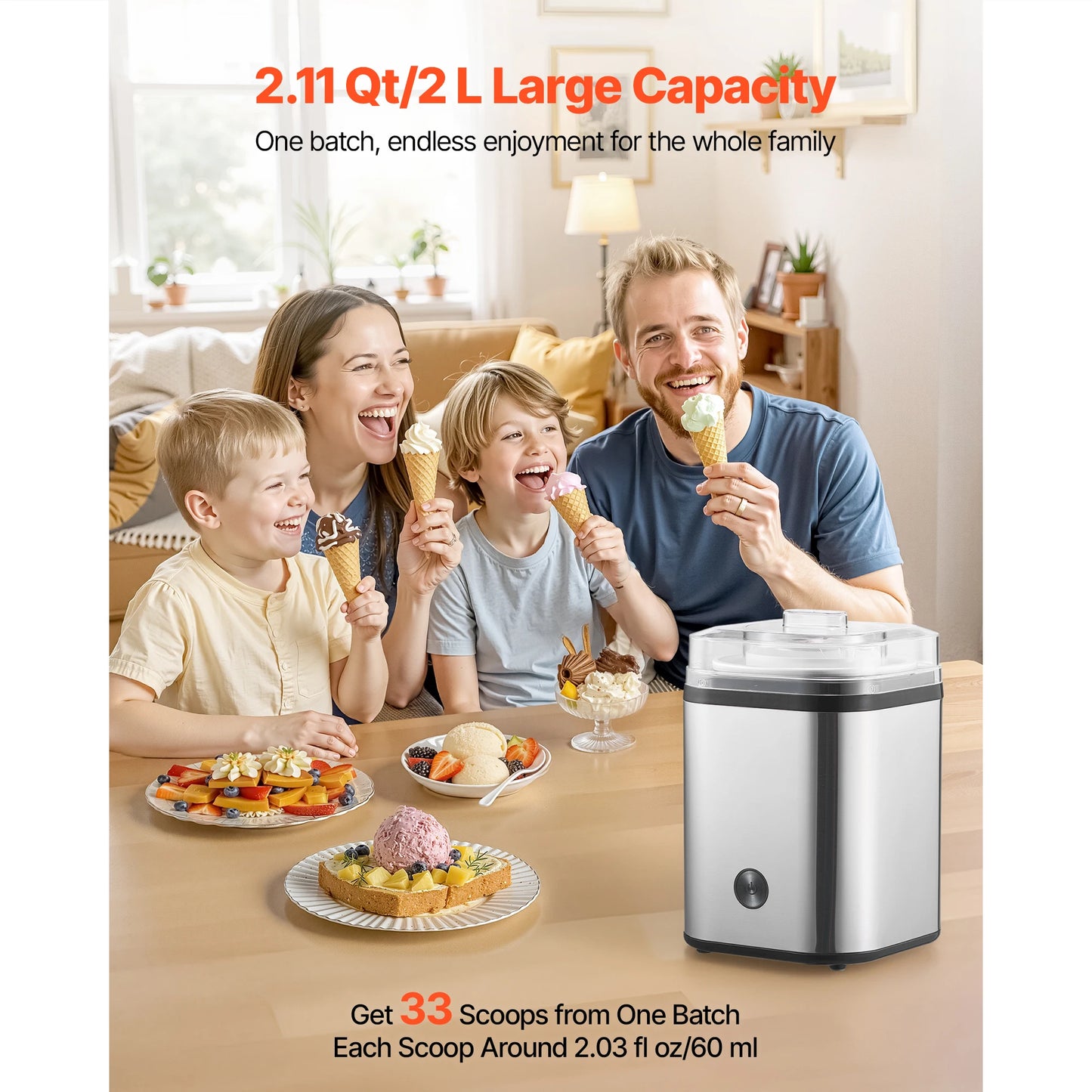 SucceBuy Ice Cream Maker Electric Automatic Easy Operation Stainless Steel