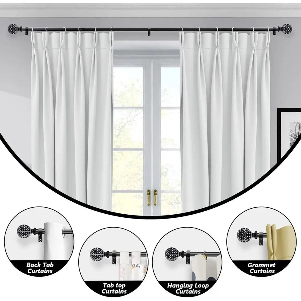 Adjustable Metal Curtain Rod With Decorative Finial For Windows